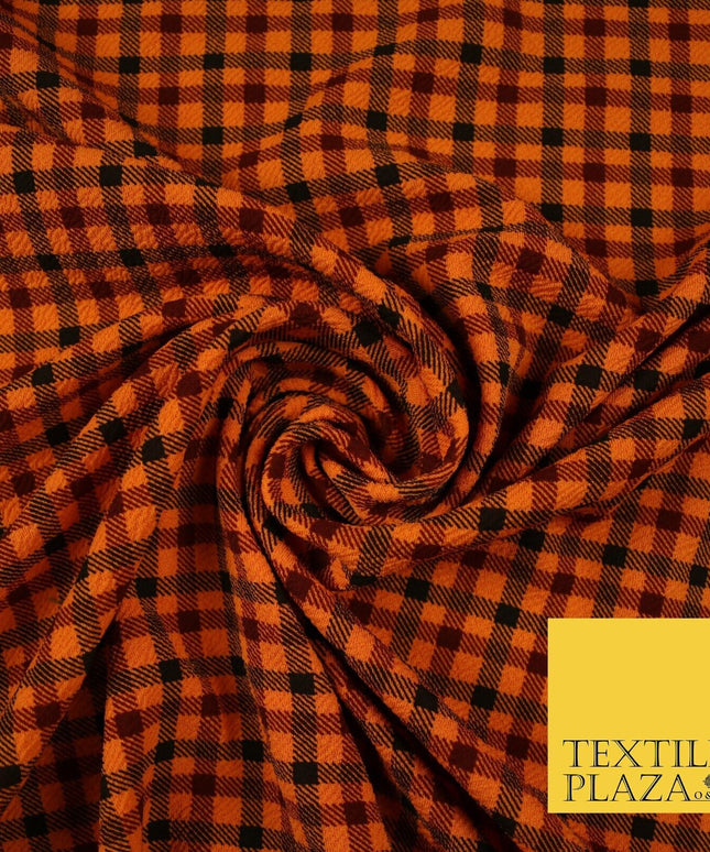 Orange Black Mini Check Print Halloween Soft Stretch Jersey Fabric 56" 6607