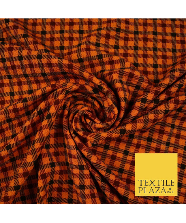 Orange Black Mini Check Print Halloween Soft Stretch Jersey Fabric 56" 6607