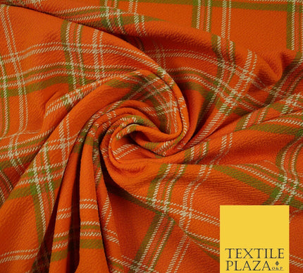 Orange with Green Check Print Soft Touch Stretch Jersey Fabric 56" 6608