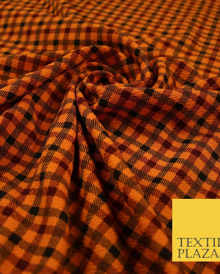 Orange Black Mini Check Print Halloween Soft Stretch Jersey Fabric 56" 6607