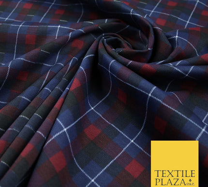 Navy Blue & Red Check Print Soft Touch Stretch Jersey Fabric 56" 6611