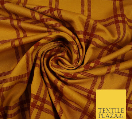 Mustard with Maroon Check Print Soft Touch Stretch Jersey Fabric 56" 6610