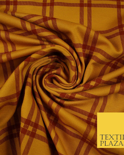 Mustard with Maroon Check Print Soft Touch Stretch Jersey Fabric 56" 6610