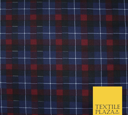 Navy Blue & Red Check Print Soft Touch Stretch Jersey Fabric 56" 6611