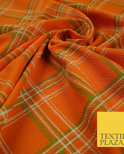 Orange with Green Check Print Soft Touch Stretch Jersey Fabric 56" 6608