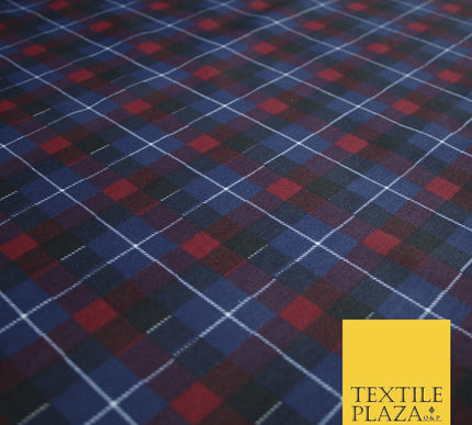 Navy Blue & Red Check Print Soft Touch Stretch Jersey Fabric 56" 6611