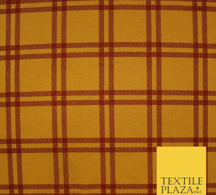 Mustard with Maroon Check Print Soft Touch Stretch Jersey Fabric 56" 6610