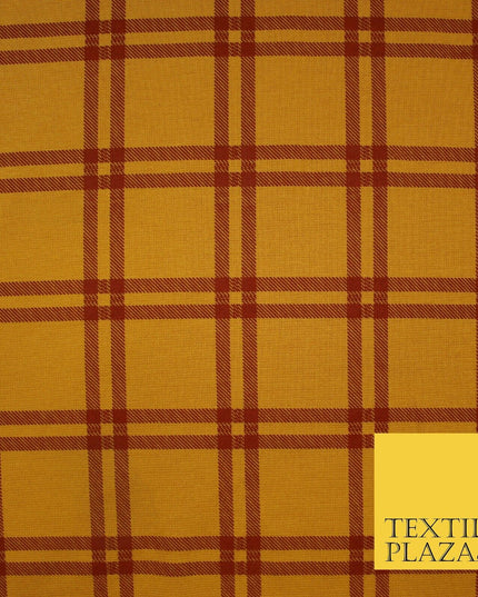 Mustard with Maroon Check Print Soft Touch Stretch Jersey Fabric 56" 6610