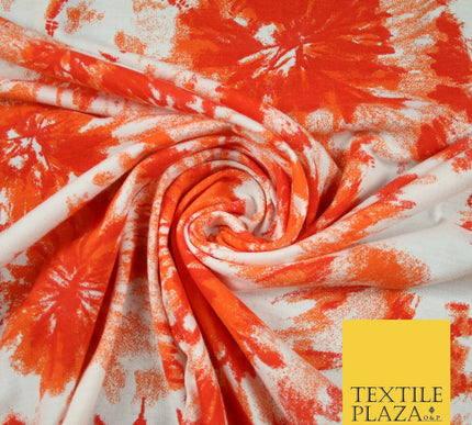 Off White & Orange Wild Flower Print Soft Touch Stretch Jersey Fabric 56" 6603