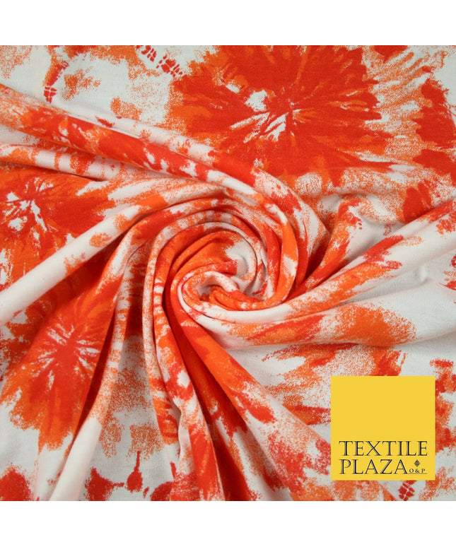 Off White & Orange Wild Flower Print Soft Touch Stretch Jersey Fabric 56" 6603