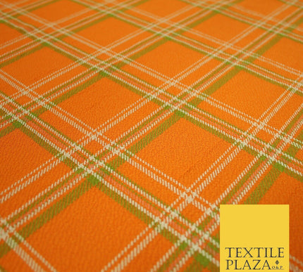Orange with Green Check Print Soft Touch Stretch Jersey Fabric 56" 6608