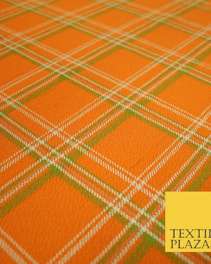 Orange with Green Check Print Soft Touch Stretch Jersey Fabric 56" 6608