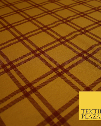 Mustard with Maroon Check Print Soft Touch Stretch Jersey Fabric 56" 6610