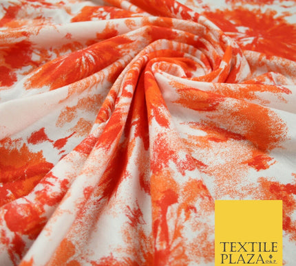 Off White & Orange Wild Flower Print Soft Touch Stretch Jersey Fabric 56" 6603