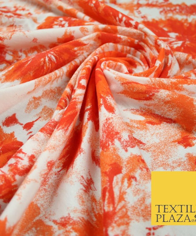 Off White & Orange Wild Flower Print Soft Touch Stretch Jersey Fabric 56" 6603