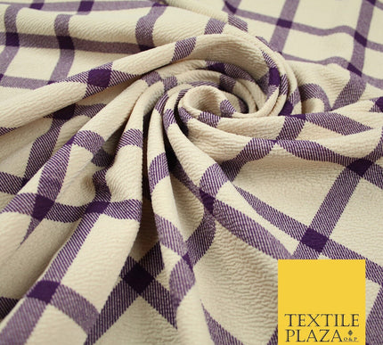 Beige with Purple Check Print Soft Touch Stretch Jersey Fabric 56" 6602