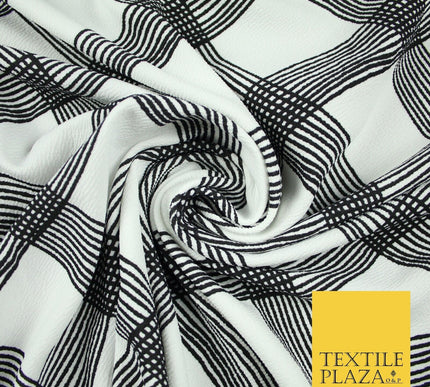 White with Black Swirly Check Print Soft Touch Stretch Jersey Fabric 56" 6601