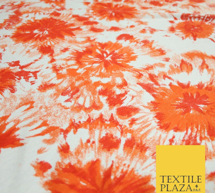 Off White & Orange Wild Flower Print Soft Touch Stretch Jersey Fabric 56" 6603