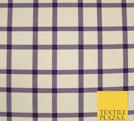 Beige with Purple Check Print Soft Touch Stretch Jersey Fabric 56" 6602