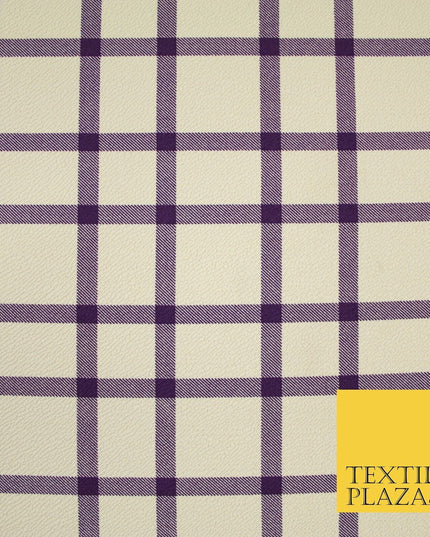 Beige with Purple Check Print Soft Touch Stretch Jersey Fabric 56" 6602