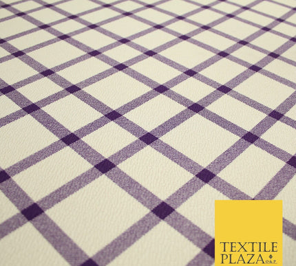 Beige with Purple Check Print Soft Touch Stretch Jersey Fabric 56" 6602