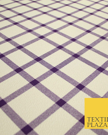 Beige with Purple Check Print Soft Touch Stretch Jersey Fabric 56" 6602