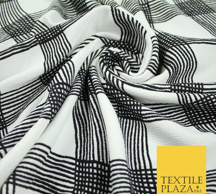 White with Black Swirly Check Print Soft Touch Stretch Jersey Fabric 56" 6601