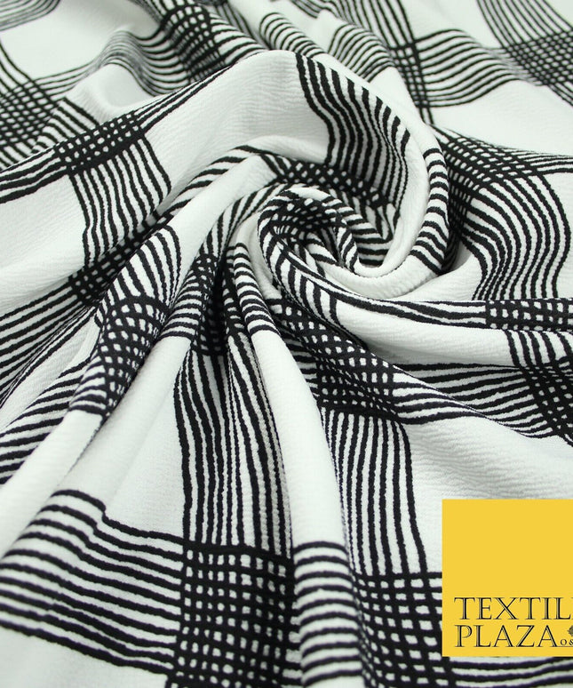 White with Black Swirly Check Print Soft Touch Stretch Jersey Fabric 56" 6601
