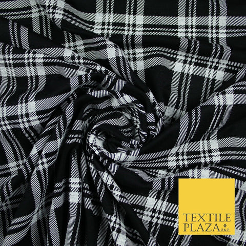 Black with White Check Print Soft Touch Stretch Jersey Fabric 56" 6600