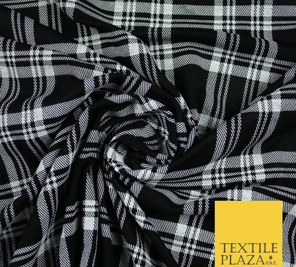 Black with White Check Print Soft Touch Stretch Jersey Fabric 56" 6600