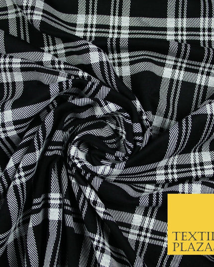 Black with White Check Print Soft Touch Stretch Jersey Fabric 56" 6600