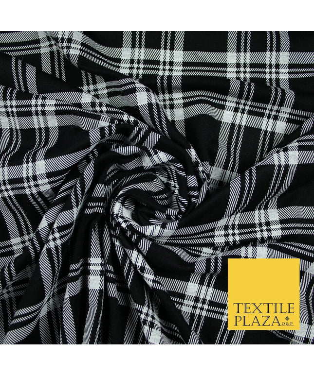 Black with White Check Print Soft Touch Stretch Jersey Fabric 56" 6600