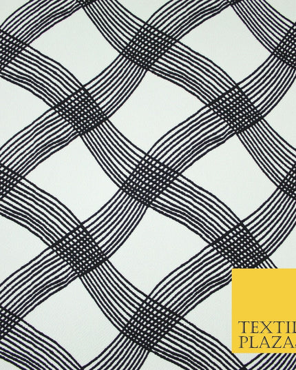 White with Black Swirly Check Print Soft Touch Stretch Jersey Fabric 56" 6601