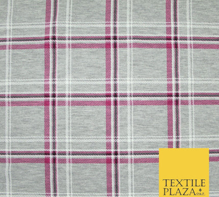 Grey and Pink Check Print Soft Touch Stretch Jersey Fabric 56" 6597