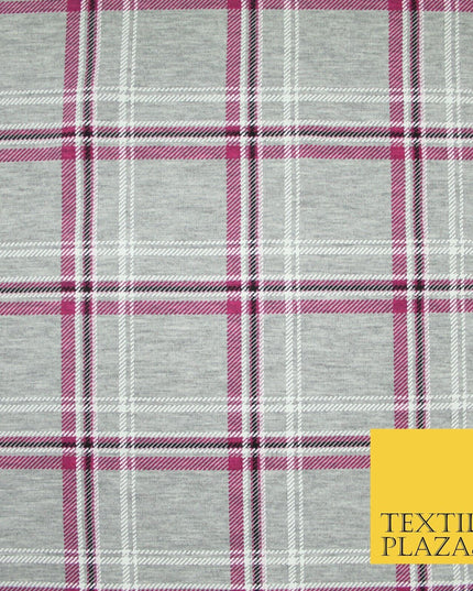 Grey and Pink Check Print Soft Touch Stretch Jersey Fabric 56" 6597