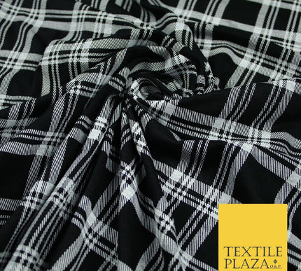 Black with White Check Print Soft Touch Stretch Jersey Fabric 56" 6600