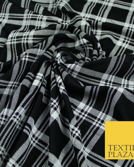 Black with White Check Print Soft Touch Stretch Jersey Fabric 56" 6600