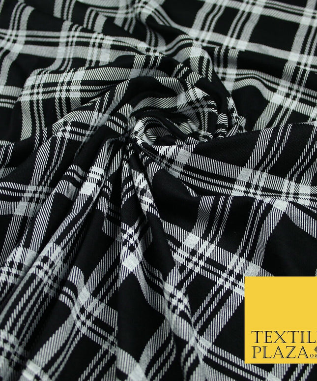 Black with White Check Print Soft Touch Stretch Jersey Fabric 56" 6600