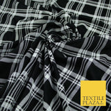 Black with White Check Print Soft Touch Stretch Jersey Fabric 56" 6600