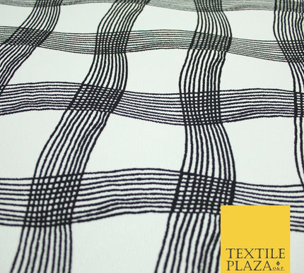 White with Black Swirly Check Print Soft Touch Stretch Jersey Fabric 56" 6601