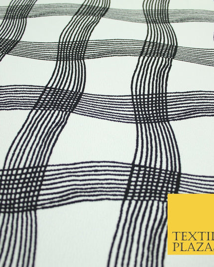 White with Black Swirly Check Print Soft Touch Stretch Jersey Fabric 56" 6601