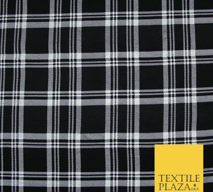 Black with White Check Print Soft Touch Stretch Jersey Fabric 56" 6600
