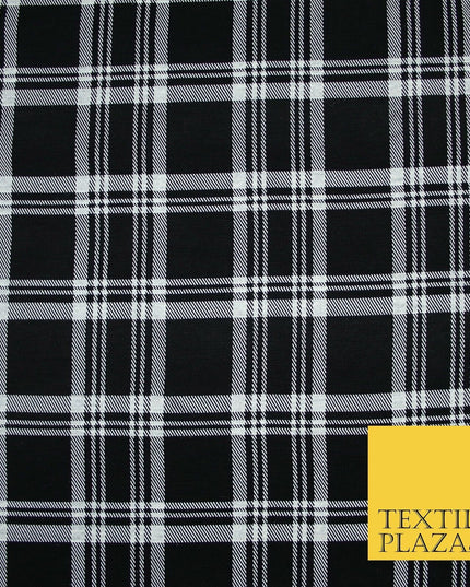 Black with White Check Print Soft Touch Stretch Jersey Fabric 56" 6600