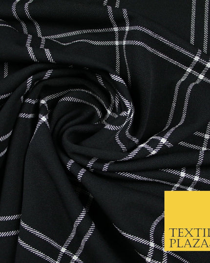 Black with White Check Print Soft Touch Stretch Jersey Fabric 56" 6598