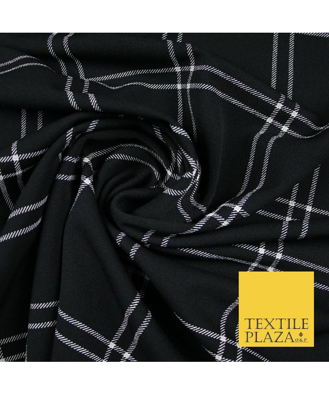 Black with White Check Print Soft Touch Stretch Jersey Fabric 56" 6598