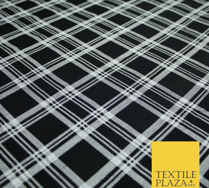 Black with White Check Print Soft Touch Stretch Jersey Fabric 56" 6600