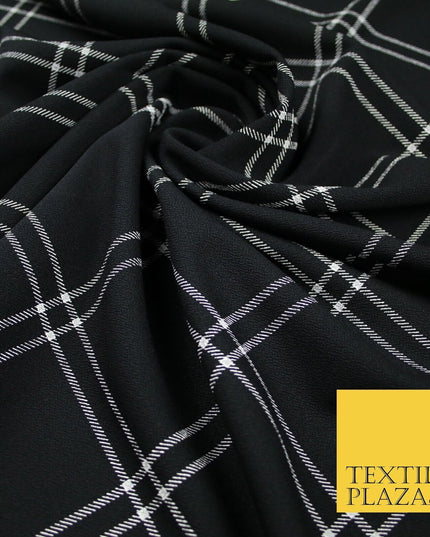 Black with White Check Print Soft Touch Stretch Jersey Fabric 56" 6598