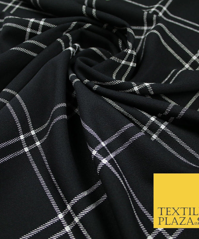 Black with White Check Print Soft Touch Stretch Jersey Fabric 56" 6598