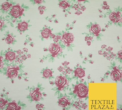 Ivory Pink Vintage Floral Print Soft Touch Stretch Jersey Fabric 56" 6728