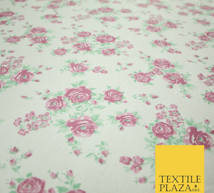 Ivory Pink Vintage Floral Print Soft Touch Stretch Jersey Fabric 56" 6728